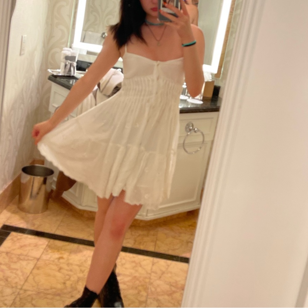 Urban outfitters white flowy mini dress with cross tie in back
